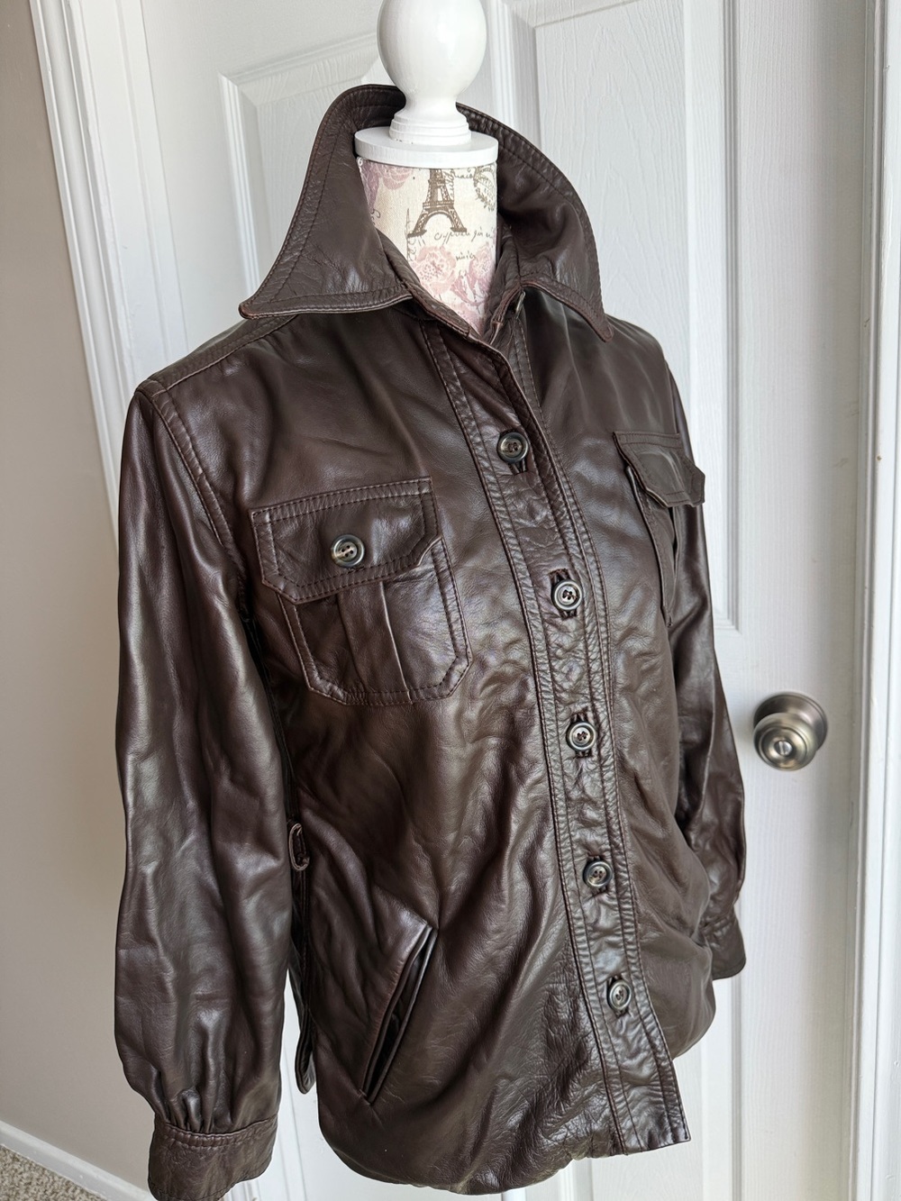 Beged-Or: Women’s Dark Brown Leather Button-Front Jacket Size 10